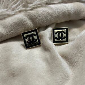 Small button studs stamped Elegant Black and Gold Earrings